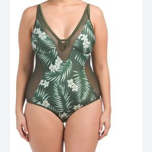 Marilyn Monroe Tropical Floral One‎ Piece Mesh One-Piece Bathing Suit - 14